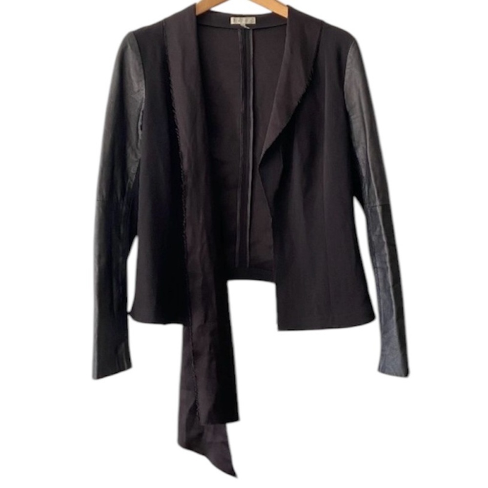 Leith Mixed Media Asymmetrical Open Front Blazer Cardigan